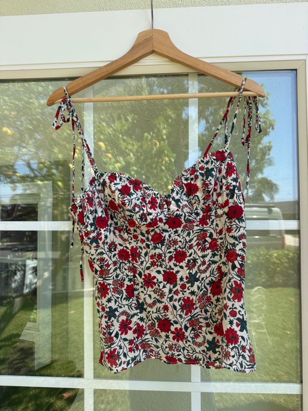 Reformation Par Red Floral Tie-Shoulder Cami